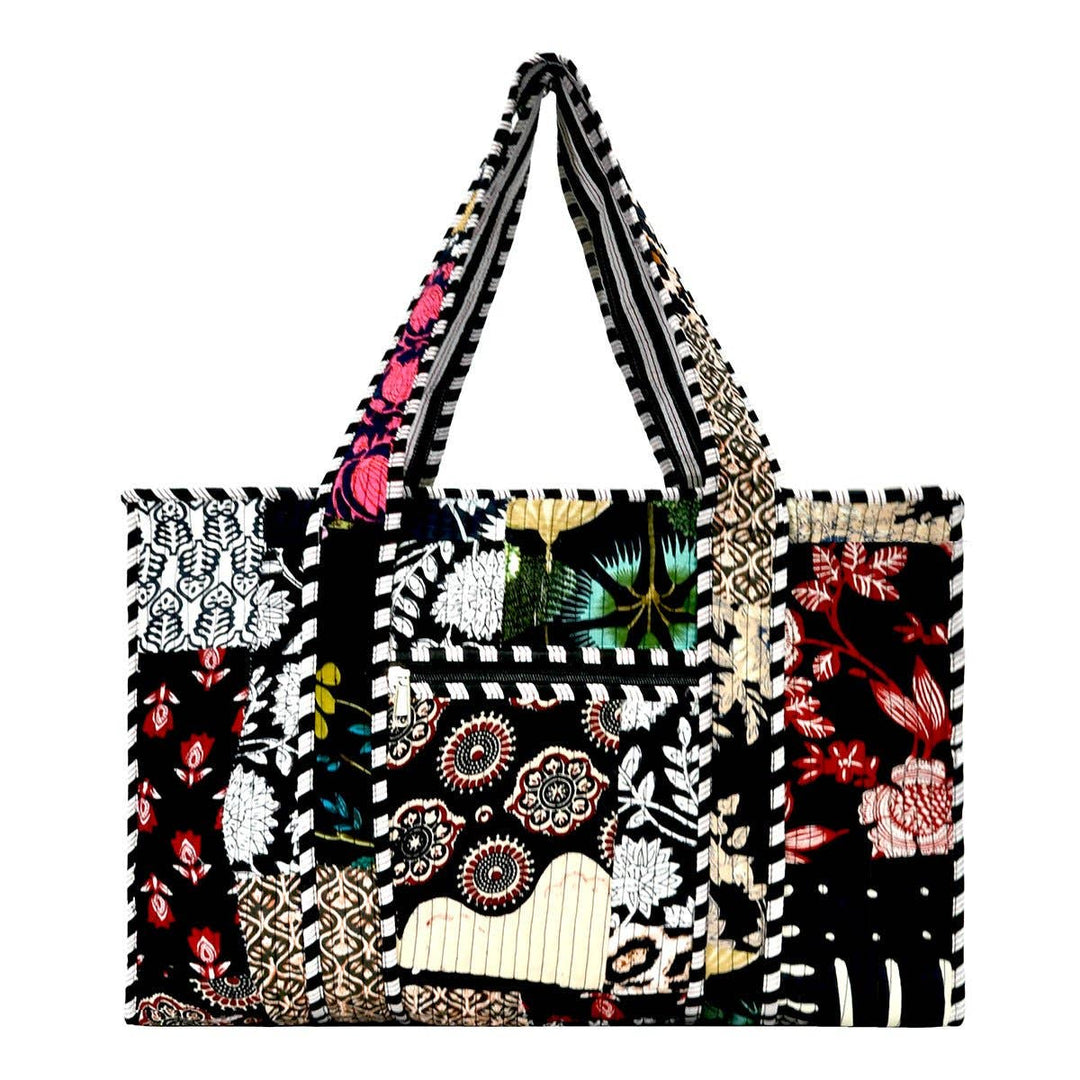 Cotton Fabric Patch Block Print Tote Bag- Small