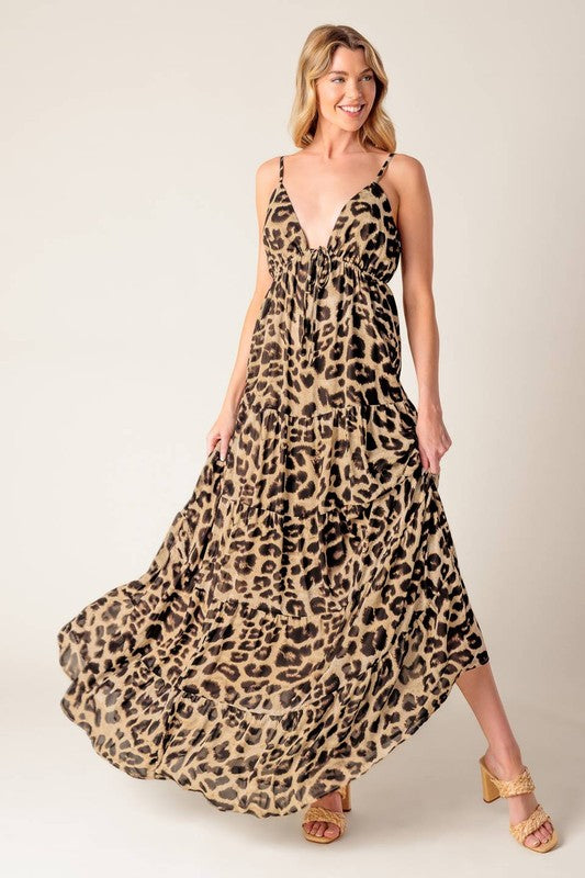 Flying Tomato Womens printed cheetah maxi dress