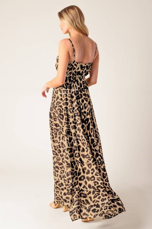 Flying Tomato Womens printed cheetah maxi dress