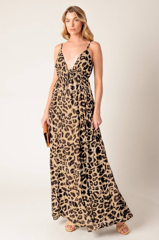 Flying Tomato Womens printed cheetah maxi dress