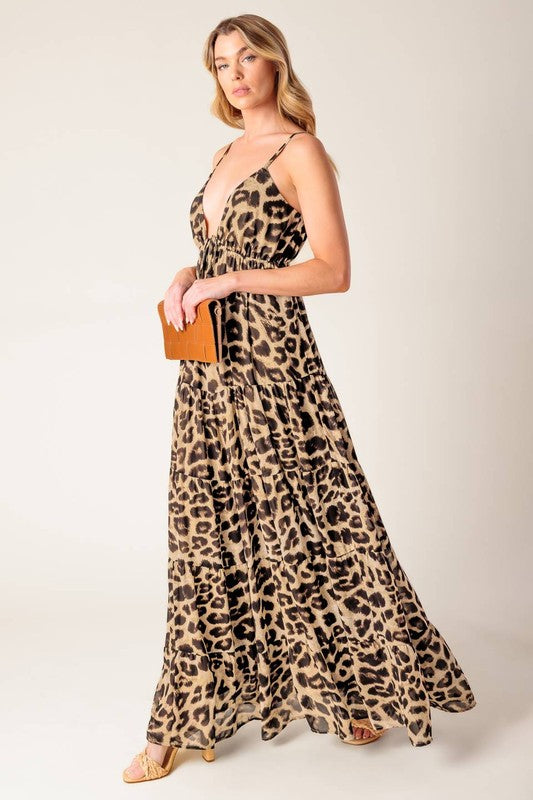 Flying Tomato Womens printed cheetah maxi dress