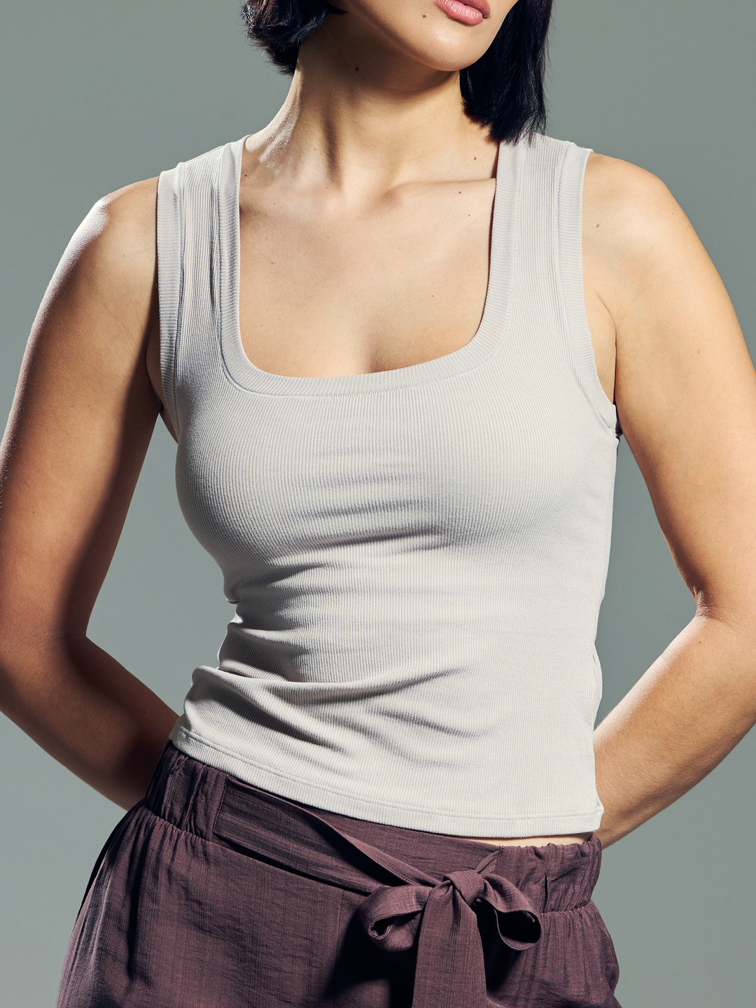 Klassy - Chunky Binding Ribbed Square Neck Tank: Dark Red