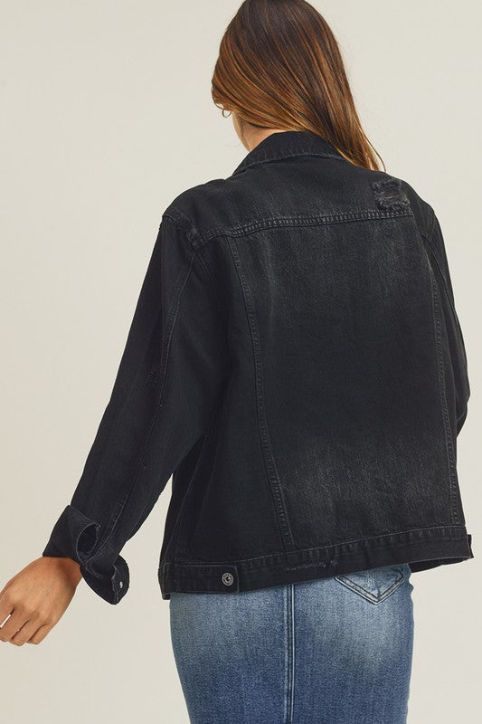 Womens Mittoshop RELAXED FIT VINTAGE DENIM TRUCKER JACKET in black