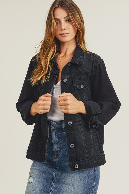 Womens Mittoshop RELAXED FIT VINTAGE DENIM TRUCKER JACKET in black