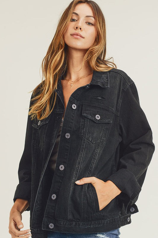 Womens Mittoshop RELAXED FIT VINTAGE DENIM TRUCKER JACKET in black