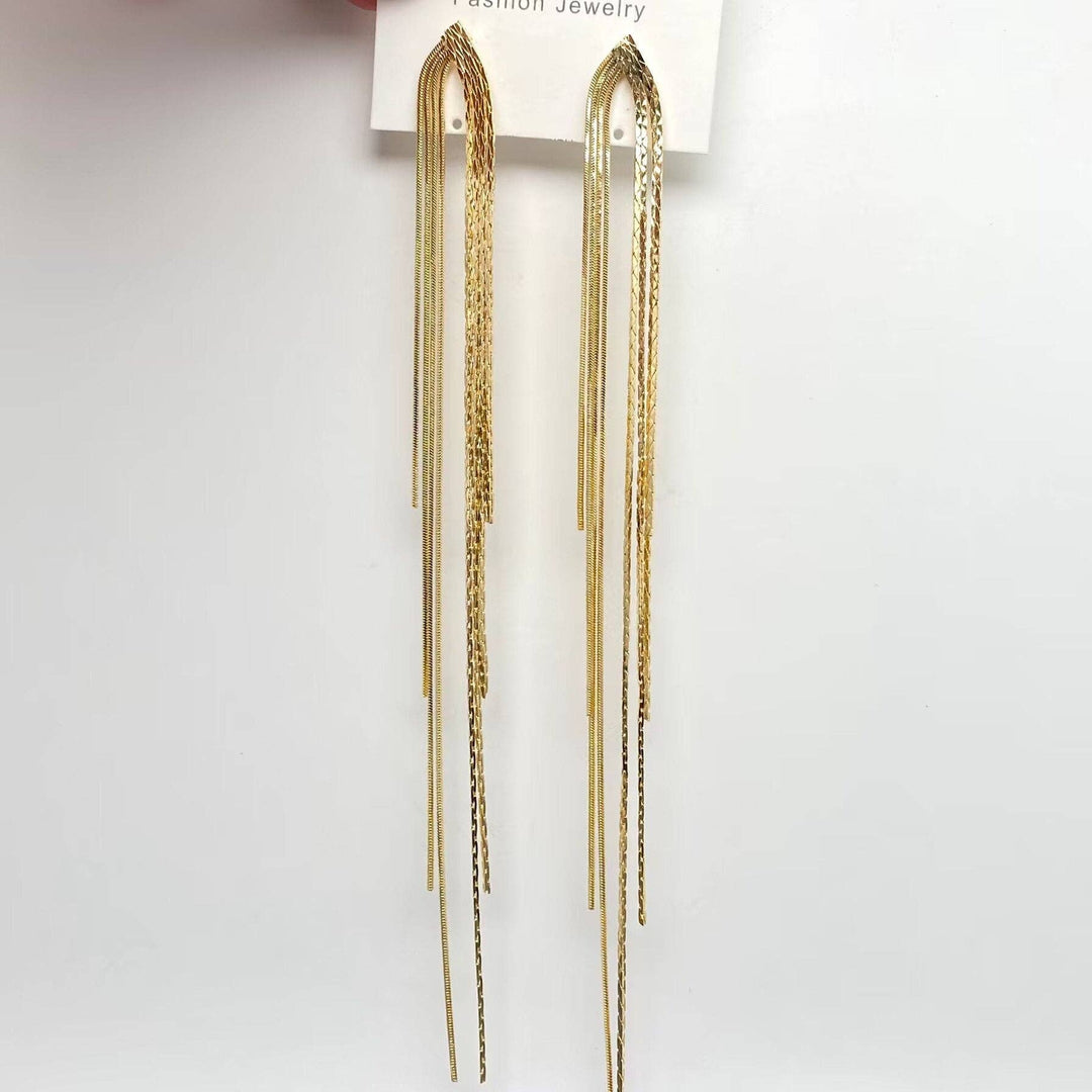 Mio Queena - Dual Style Long Chain Tassel Temperament Post Earrings: Gold