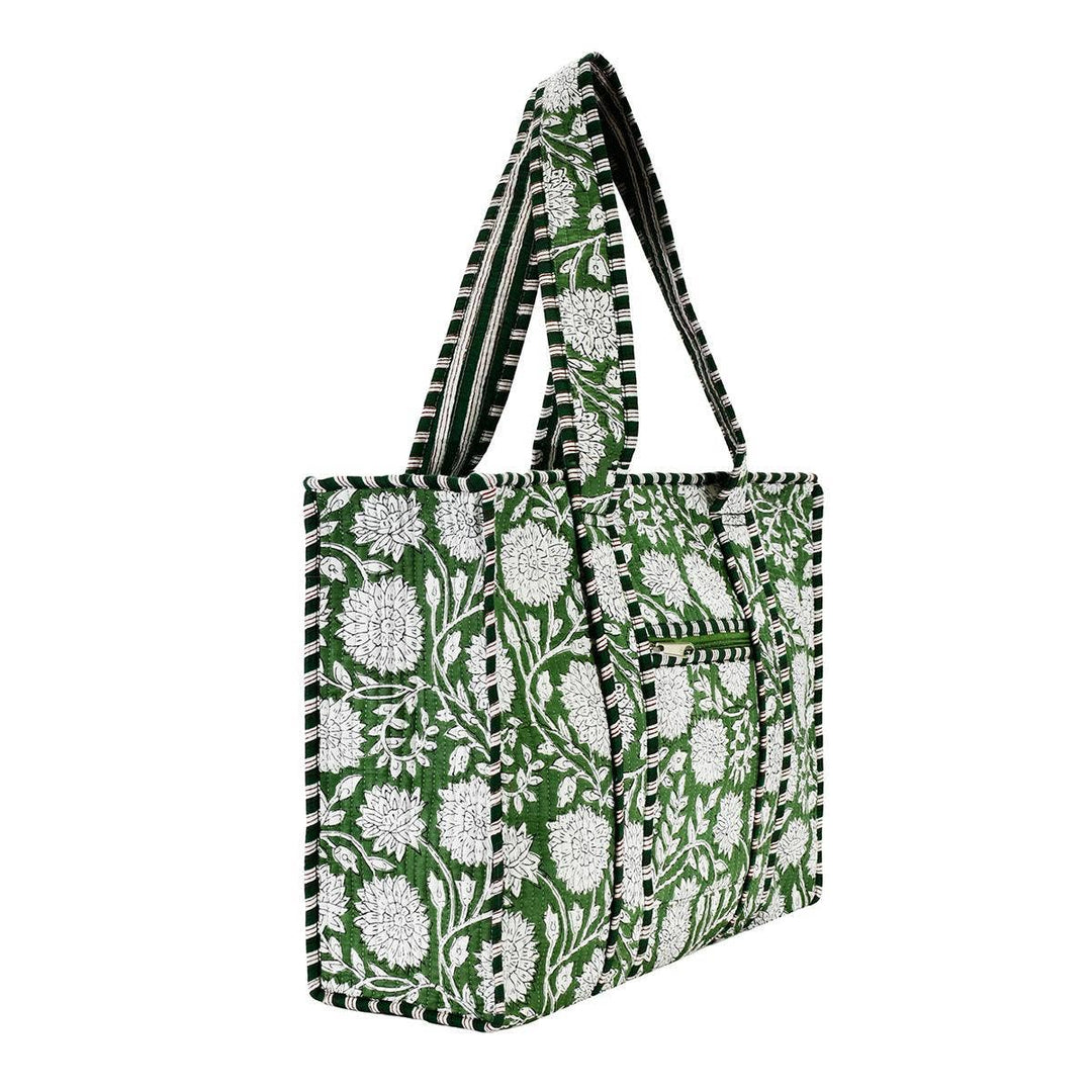 Cotton Block Print Tote Bag-Large