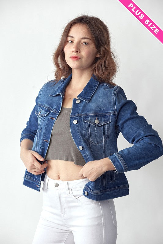 Risen Jeans Plus Size vintage washed denim jacket