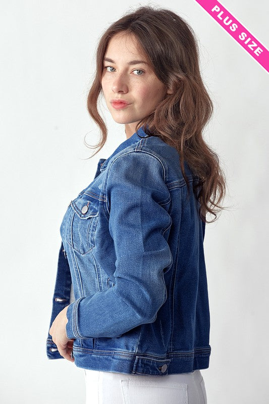 Risen Jeans Plus Size vintage washed denim jacket