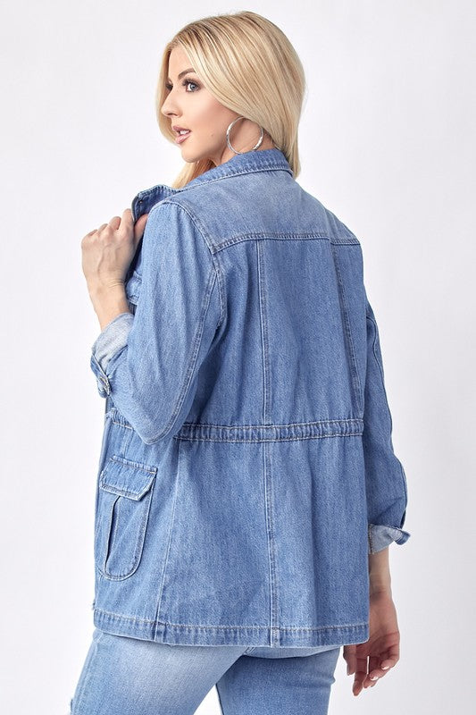 Womens Risen Jeans Anorak light weight jacket in light wash