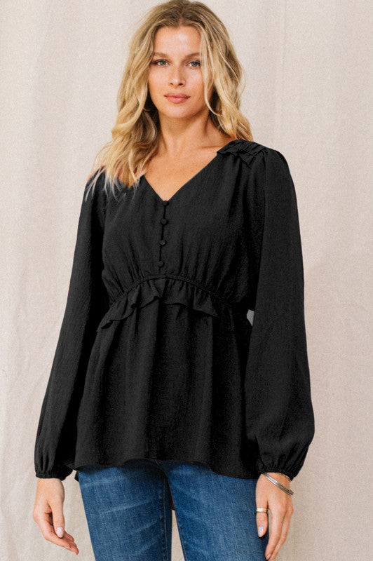 Womens Oddi Solid Button Down Blouse- Red and Black