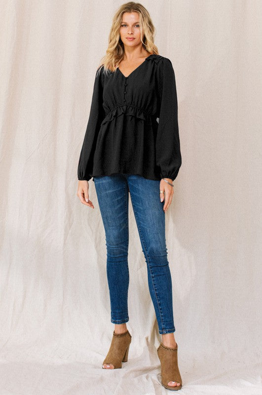 Womens Oddi Solid Button Down Blouse- Red and Black