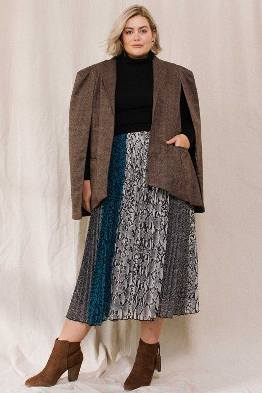Plus Size Leopard and Teal Midi Skirt