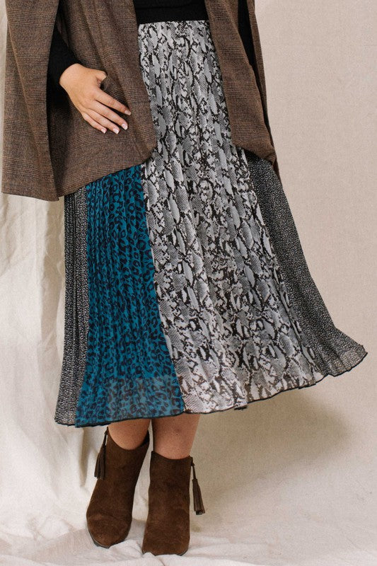 Plus Size Leopard and Teal Midi Skirt