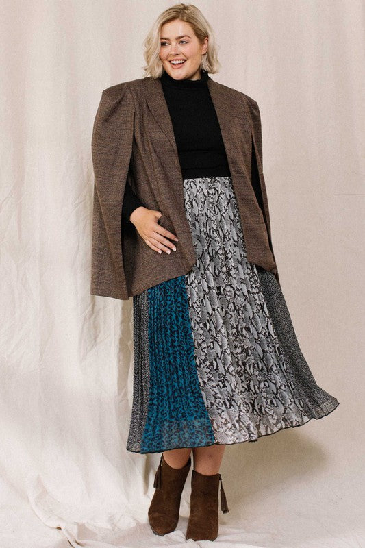 Plus Size Leopard and Teal Midi Skirt
