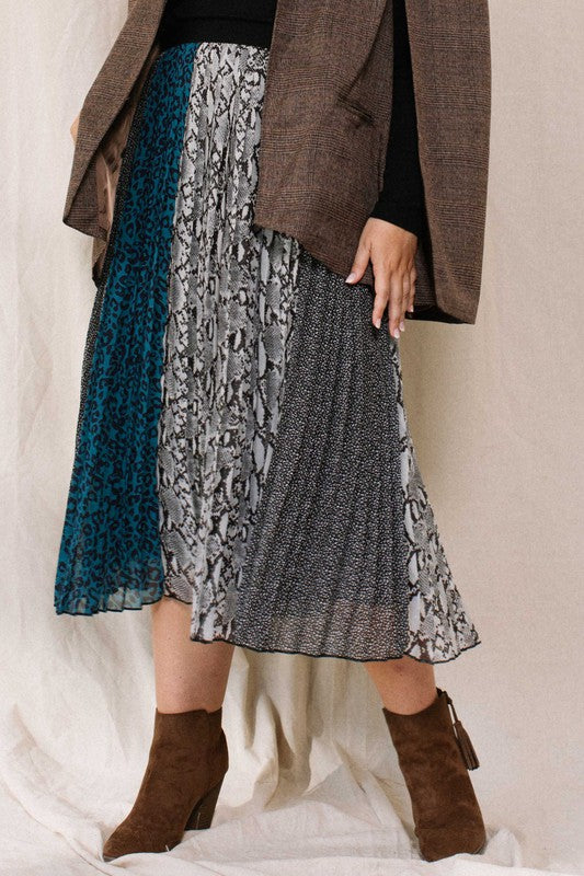 Plus Size Leopard and Teal Midi Skirt