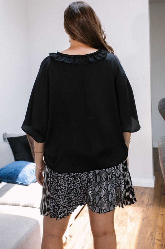 Plus Size Mini Pleated Mix Mini Skirt
