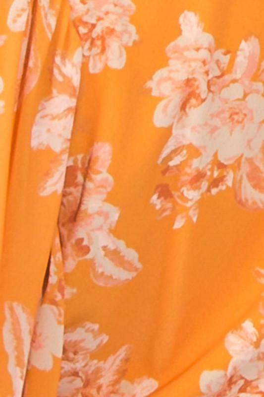 Womens Orange Floral Wrap Long Sleeve Blouse
