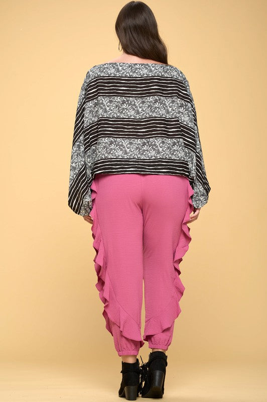 Plus Size Floral Stripe Print Blouse
