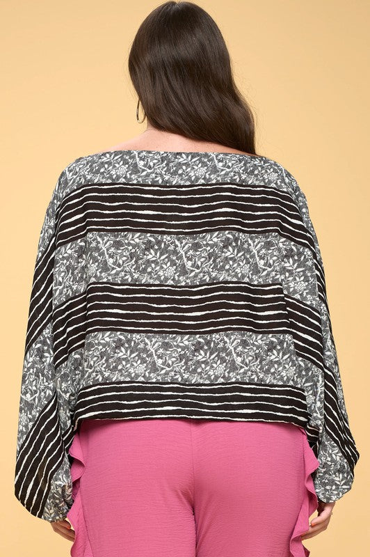 Plus Size Floral Stripe Print Blouse