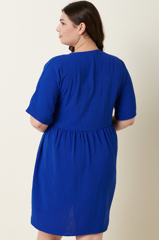 Womens Airflow Woven Fabric V-Neck Dress in Cobalt Blue