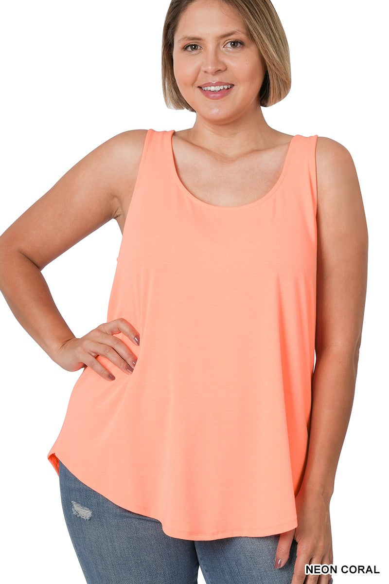 Plus Sleeveless Round Neck Top in Neon Coral