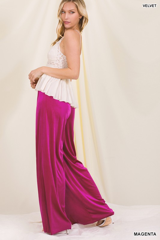 Plus Size Velvet Wide Leg Pants in Magenta