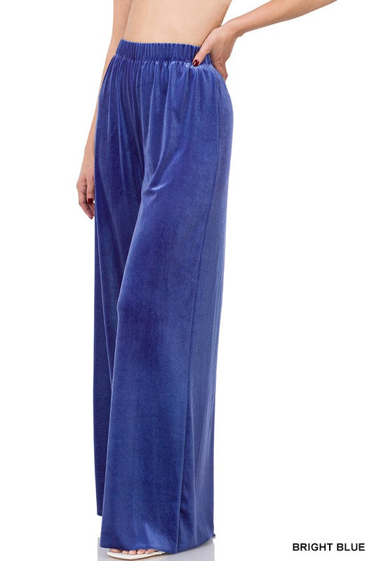 Womens Velvet Wide Leg Pants in Blue