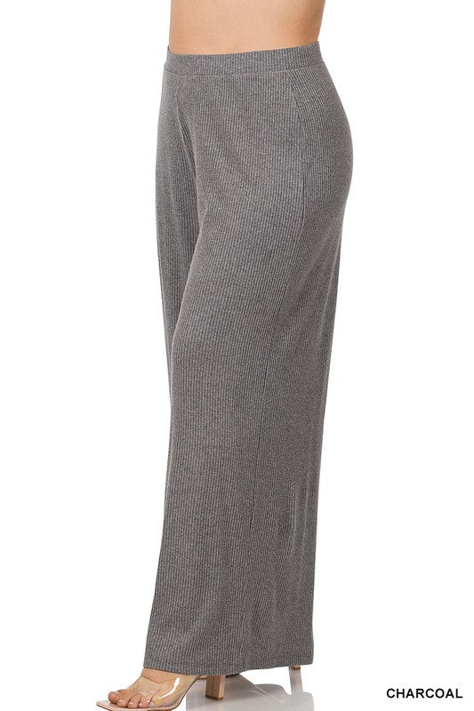 Plus size two tone ribbed pants in charcoal