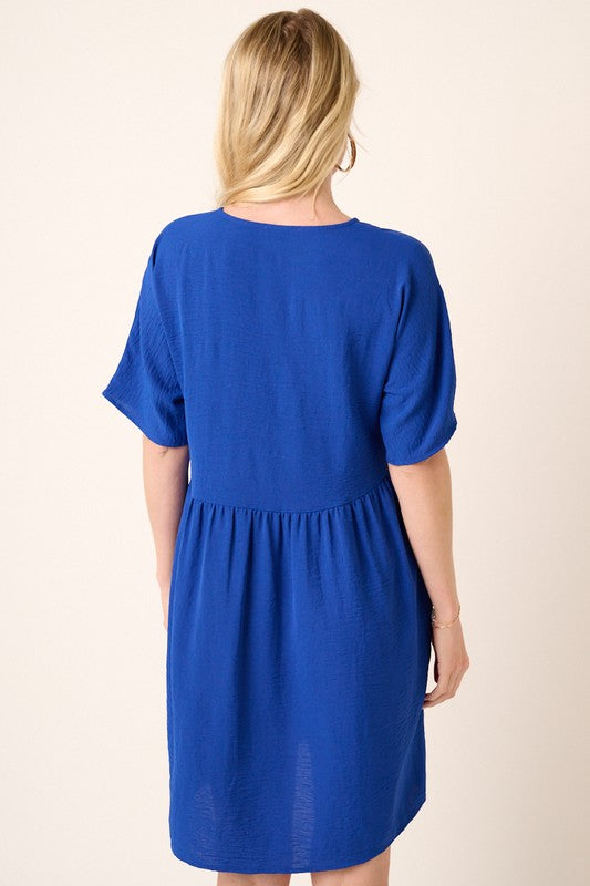 Plus Size Airflow Woven Fabric V-Neck Dress in Cobalt
