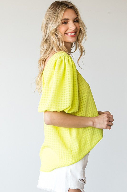 Womens Solid Color Plaid Top in Neon