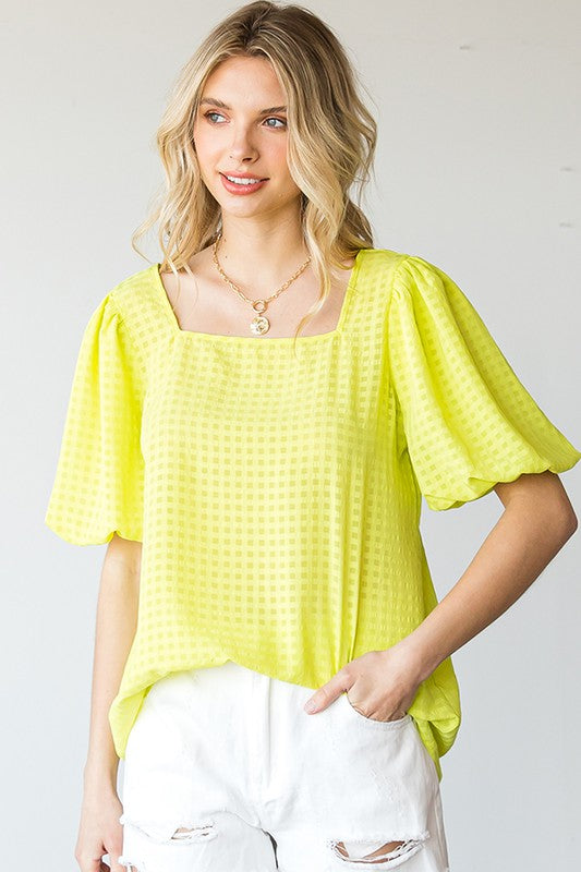 Womens Solid Color Plaid Top in Neon