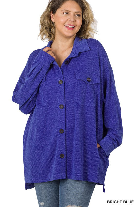 Women's oversized soft jacquard shacket in bright blue