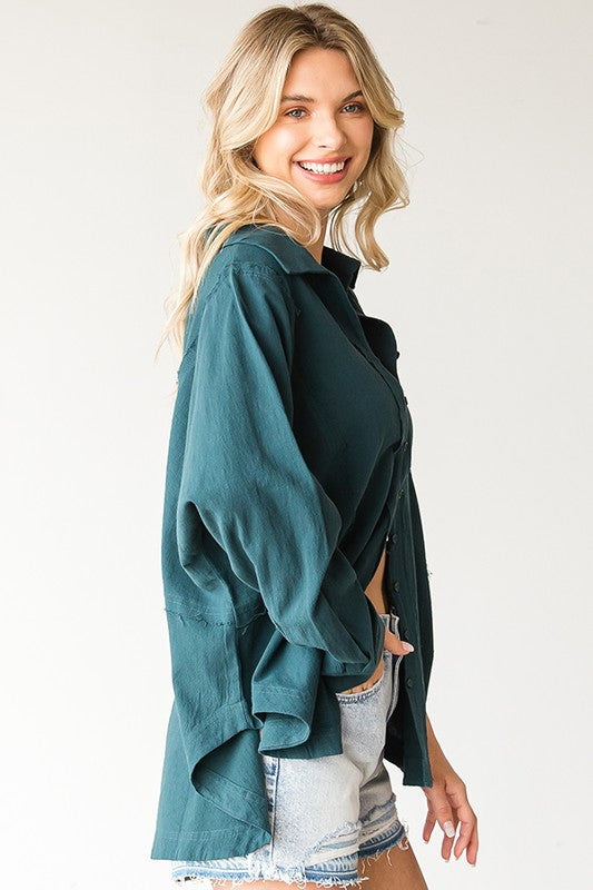 First Love Women's Button Down Loose Fit - Peacock