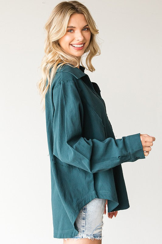 First Love Women's Button Down Loose Fit - Peacock