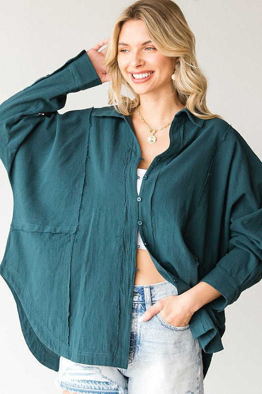 First Love Women's Button Down Loose Fit - Peacock