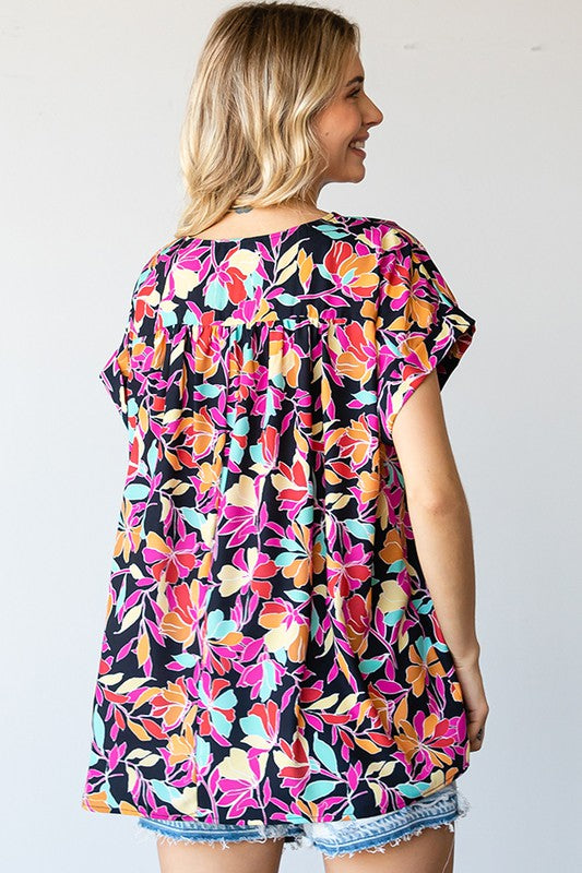 Plus Women's Colored Floral with Black base Blouse