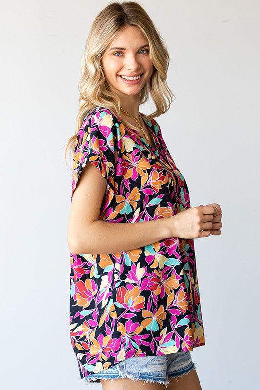 Plus Women's Colored Floral with Black base Blouse