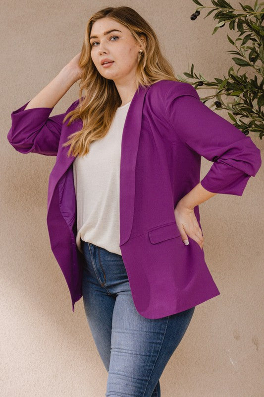 Plus Size Woven Collared Blazer- Multiple Colors
