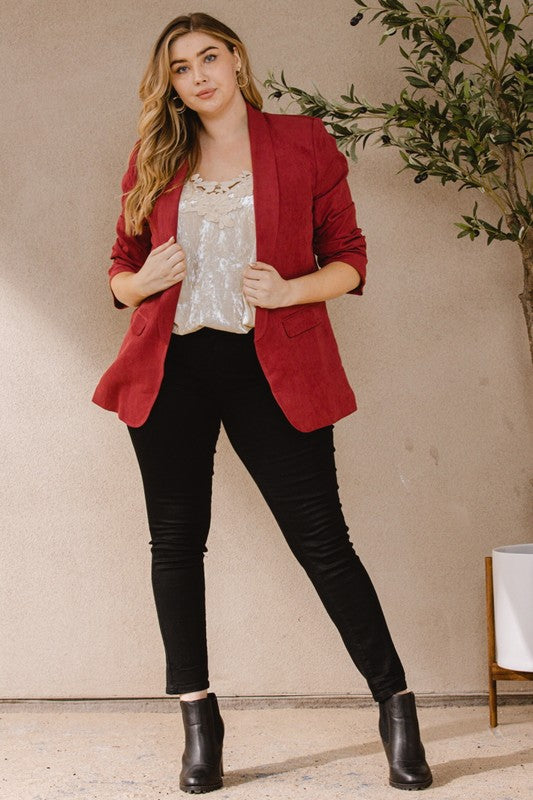 Plus Size Woven Collared Blazer- Multiple Colors