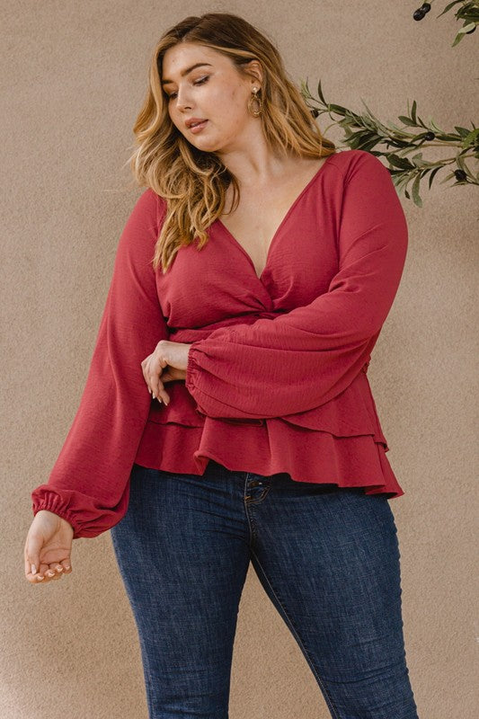 Plus Size vneck Peplum Top
