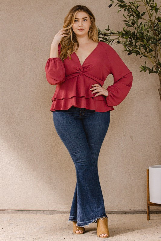 Plus Size vneck Peplum Top