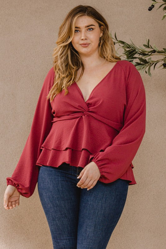 Plus Size vneck Peplum Top