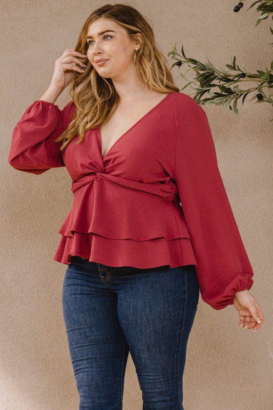 Plus Size vneck Peplum Top