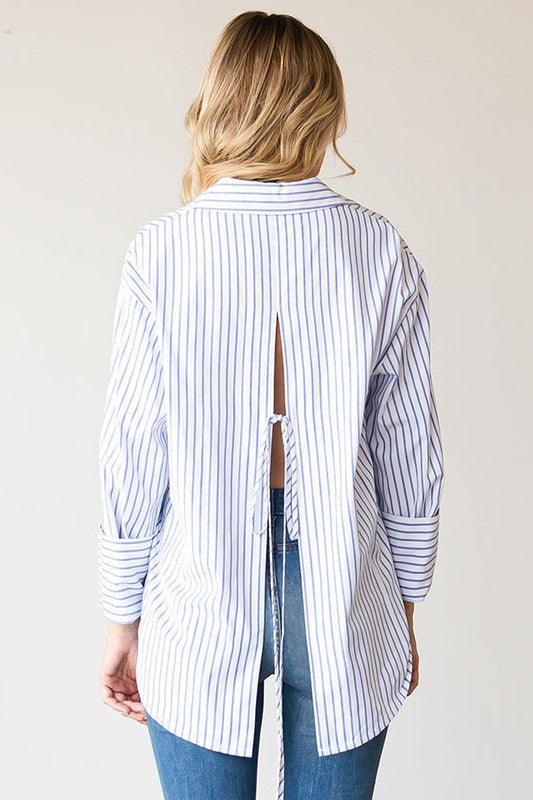 Plus Size striped button down shirt with open back