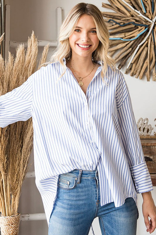 Plus Size striped button down shirt with open back