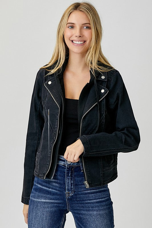 Plus Size Mittoshop moto jacket with zip up hoodie