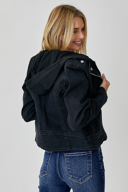 Plus Size Mittoshop moto jacket with zip up hoodie