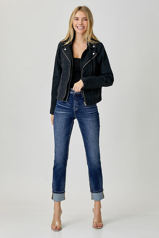 Plus Size Mittoshop moto jacket with zip up hoodie