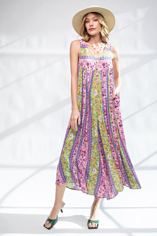 Womens Easel sleeveless printed gauze romper